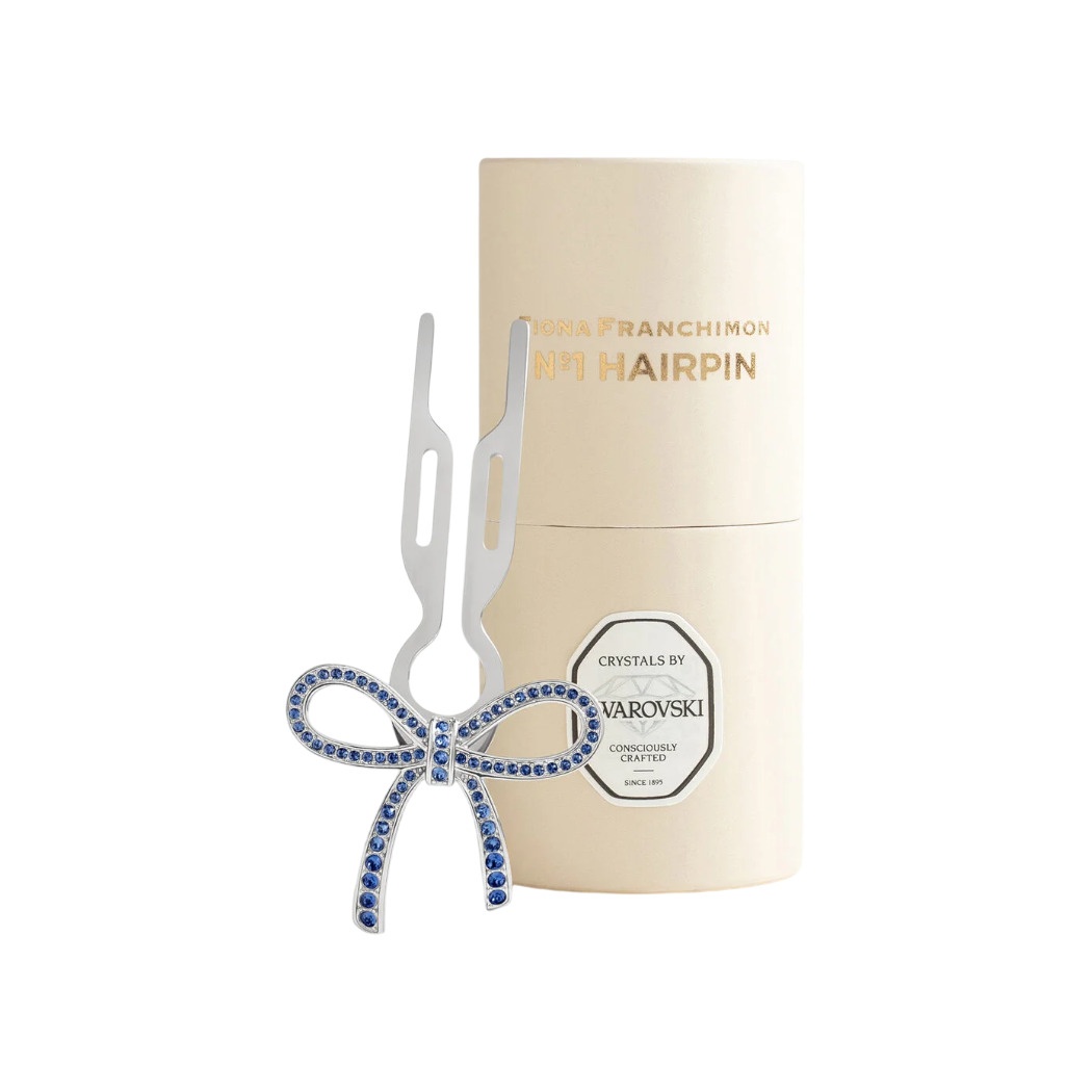Заколка-бант металлическая Swarovski White Gold Steel Сапфир Hairpin No1